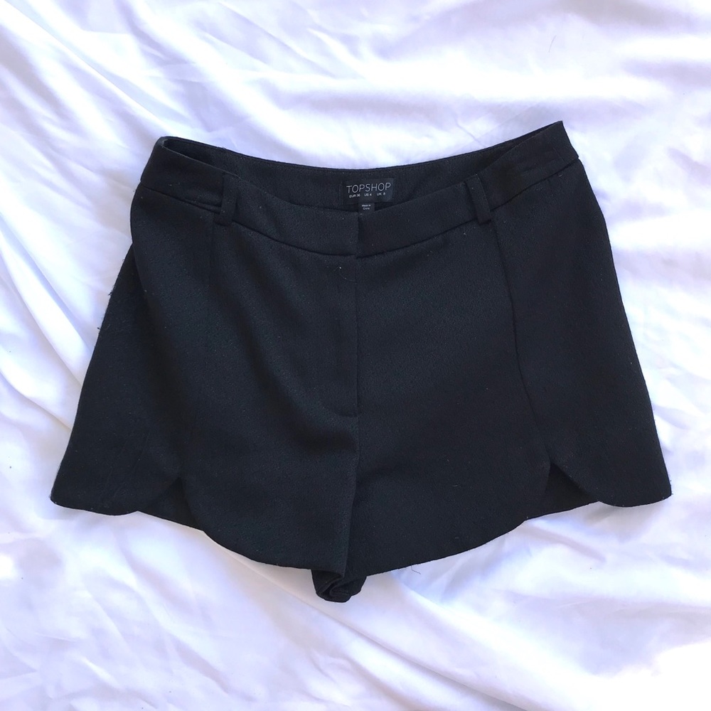 Black Scalloped Front Shorts